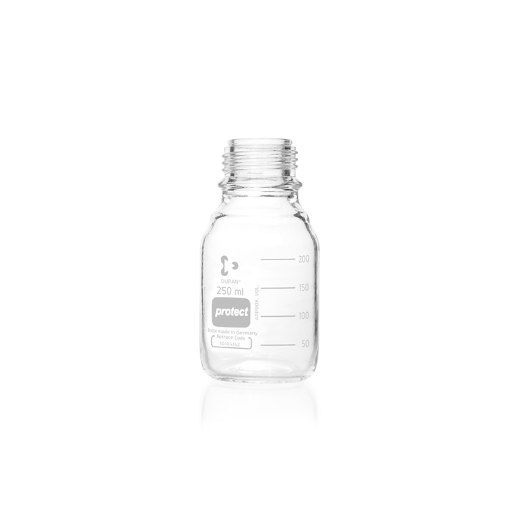 Laboratory glass bottle protect, 250 ml, plastic coated (PU), GL 45, without screw cap and pouring ring, Duran