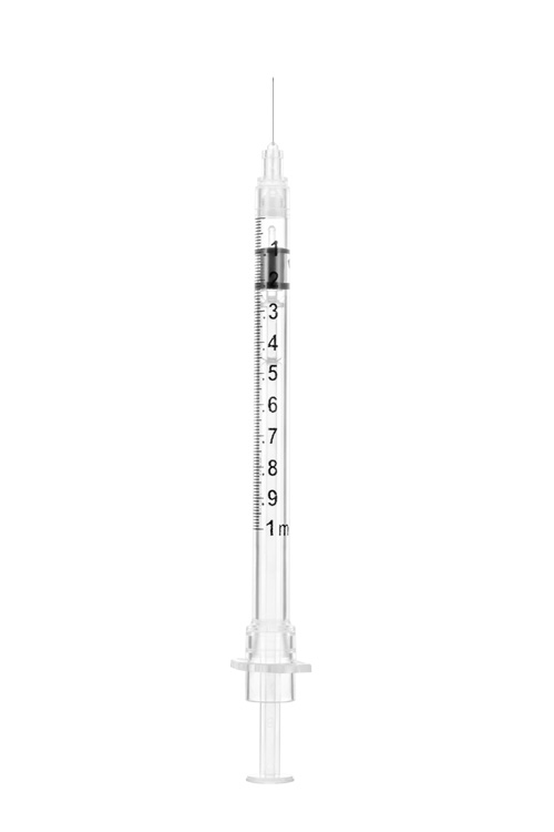 Sol-Care safety syringe , 1ml, 3-part syringe, with fixed needle 29G 1/2, Sol Millennium