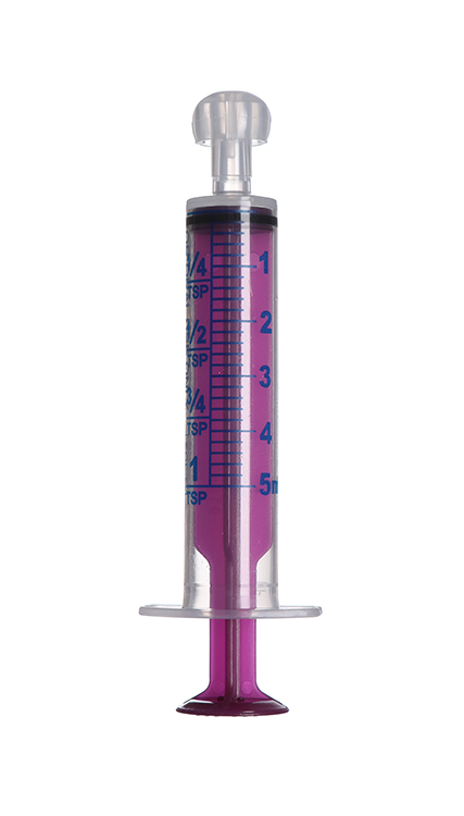 Sol-M orale syringe 5ml, with purple plunger and tip cap, Sol Millennium