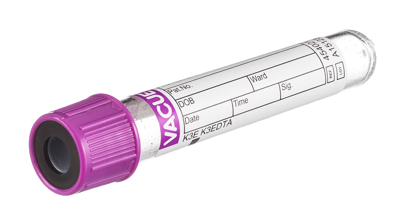 Vacuette buis 4ml, 75x13mm, EDTA K3, lavendel drukstop met zwarte ring, Greiner