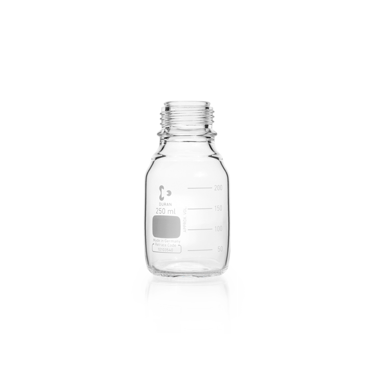 Laboratory bottle, clear, graduated, GL 45, without cap and without pouring ring, 250 ml Duran