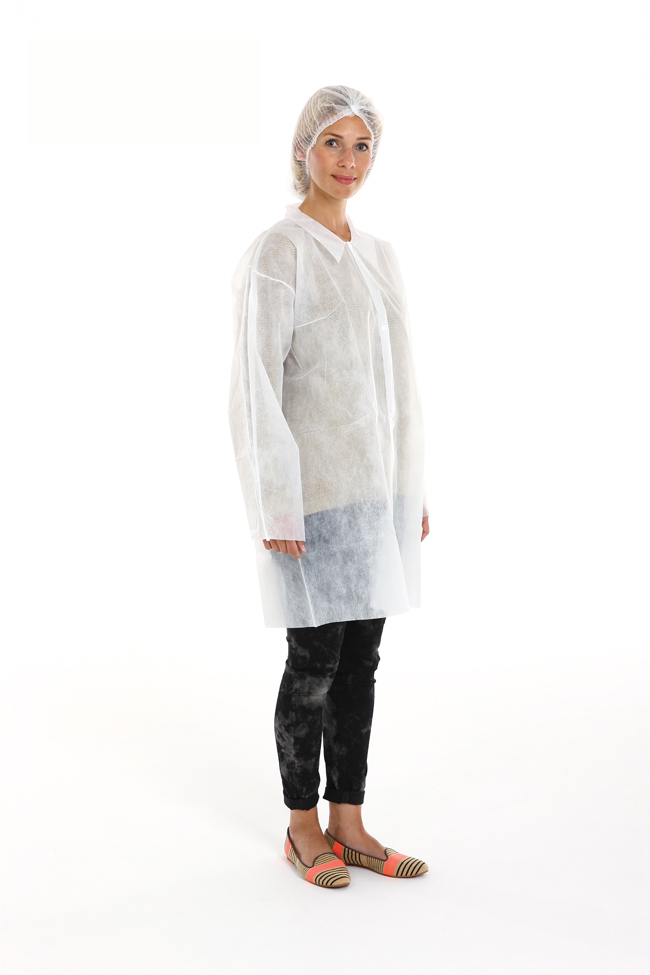 CMT pp non woven blouse visiteur, blanc, medium, light weight, boutons poussoir, sans poches