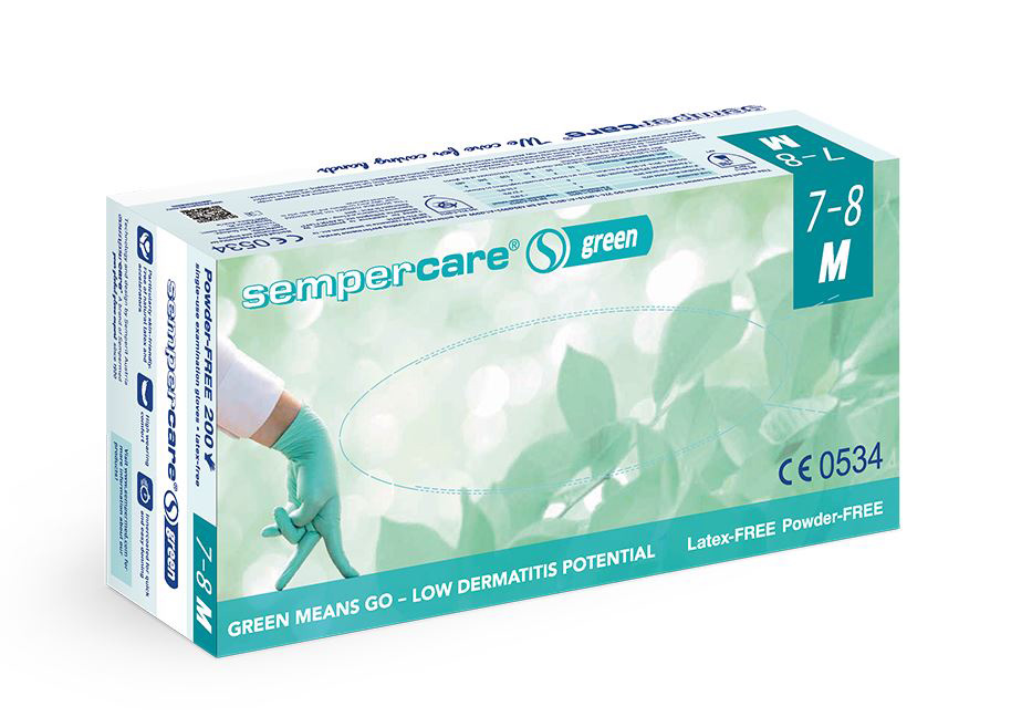 Handschoen Sempercare Green powderfree, mintgreen, Medium, Medica