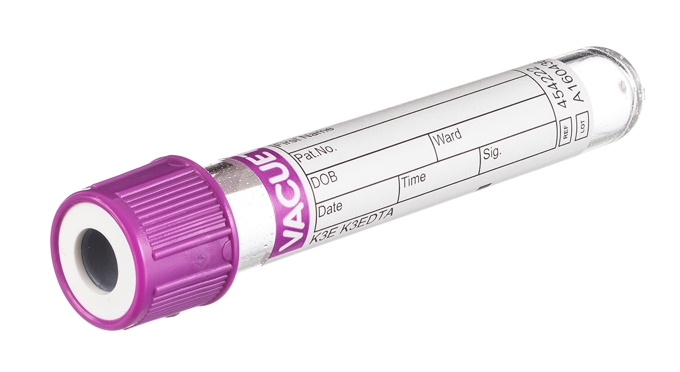 Vacuette buis 2ml, 75x13mm, EDTA K3, lavendel drukstop met witte ring, pediatrie, Greiner