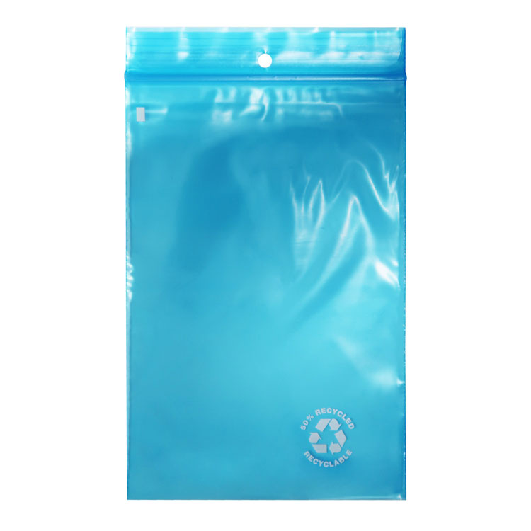 Bio sachet zipper, 230x320mm, 50 micron, bleu, recyclable