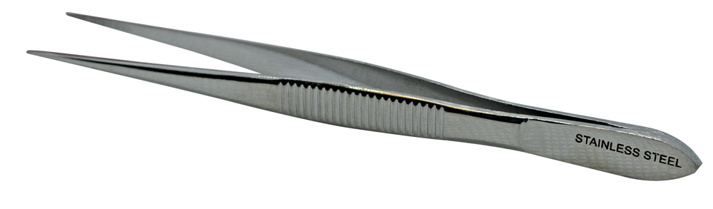 Forceps stainless steel, PTFE coated, blunt serrated tip, 115mm, Cellpath