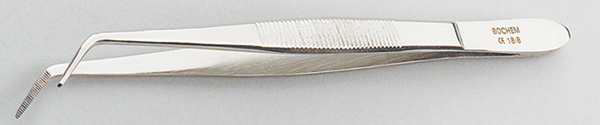 Tweezers in stainless steel with curved pointed ends 10.5cm