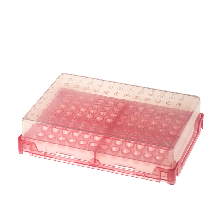 PCRack plp voor 0.2ml buisjes rood +transparant deksel, Simport