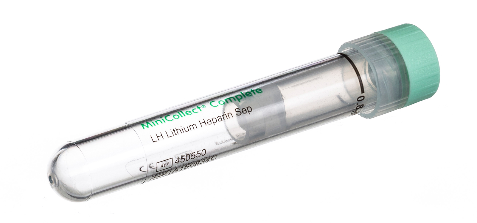 Vacuette MiniCollect Complete tube 0.8ml, lithium heparin separator, light green cap, Greiner