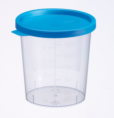 Cup 125ml with blue snapcap, with graduation, PP, not assembled, Bottger