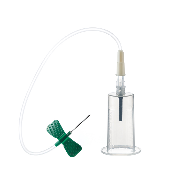 Vacuette holder with butterfly needle 21G x 3/4 19cm, sterile, green, Greiner