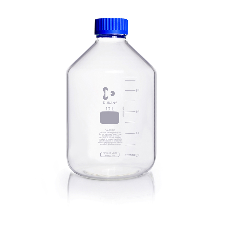 Laboratory bottle 10L wide mouth + GLS 80 tread + screw cap Duran