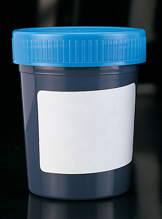 125ml beaker, blue plp, with white label and blue screwcap, Deltalab