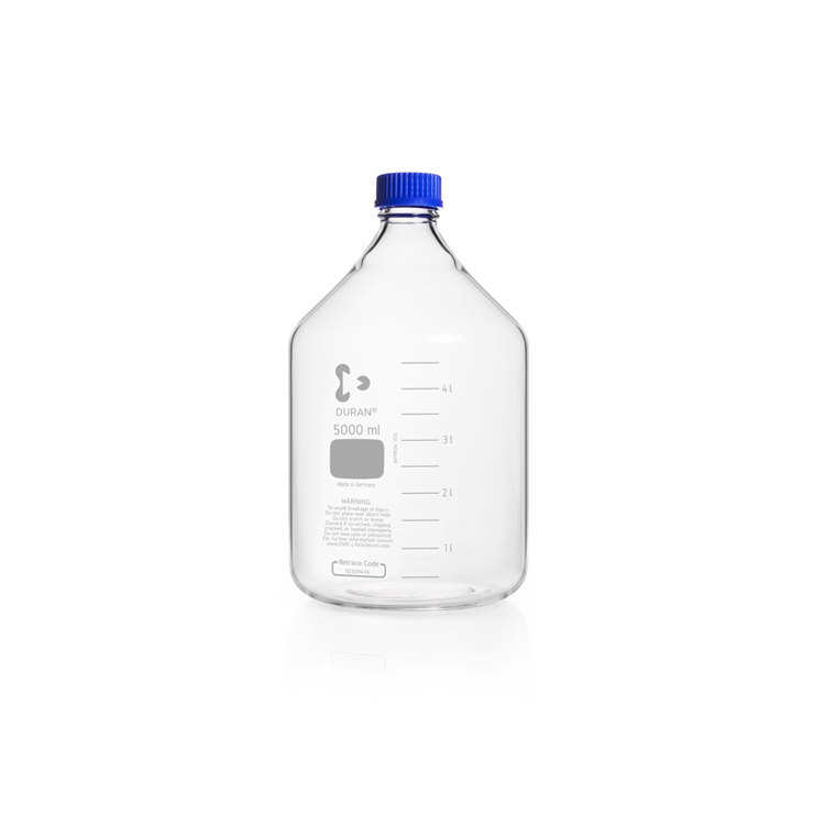 Laboratory bottle, clear, graduated, GL 45, with screw cap (PP), 5000 ml Duran