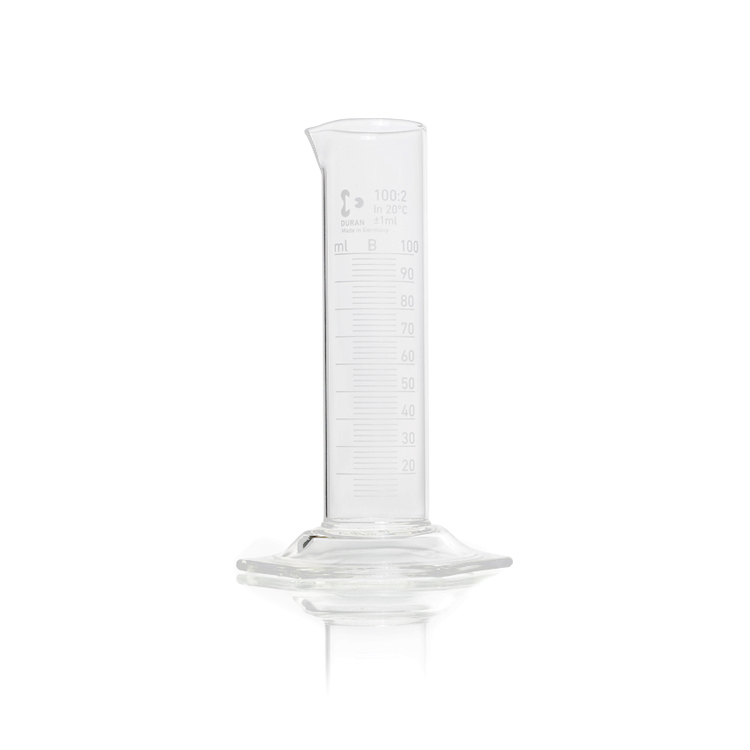 Measuring cylinder low form with spout, hexagonal base, with graduation, 100ml Duran