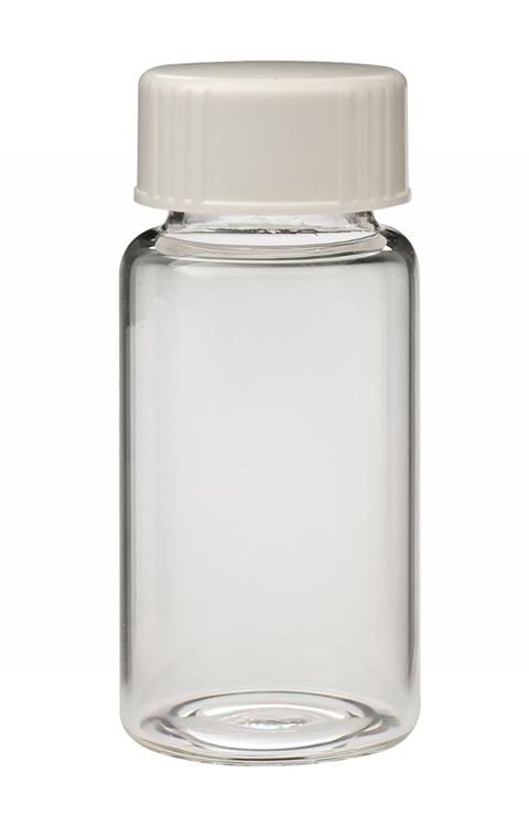 Scintillation vial 20ml, clear glass, white urea metal screwcap 22-400, diam.28mm x 61mm hight, Wheaton