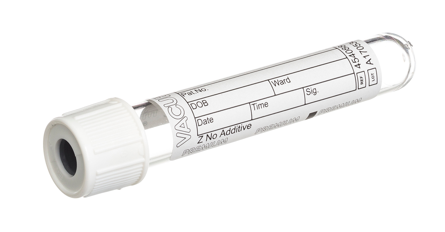 Vacuette tube 2ml 75x13mm, no additive, white screw cap with white ring, Greiner