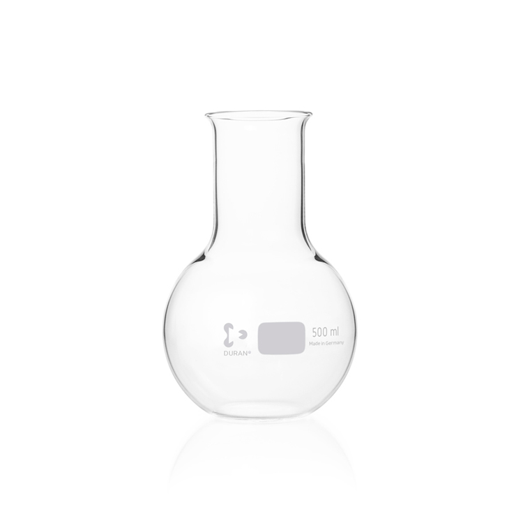 Flat bottom flask with wide neck and beaded rim 500ml Duran