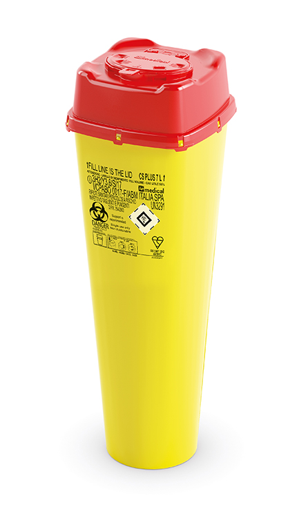 Sharps Container CS Plus Line, carré, jaune/rouge, 7 liter, 16,7 x 16,7 x 50 cm largeur, AP Medical