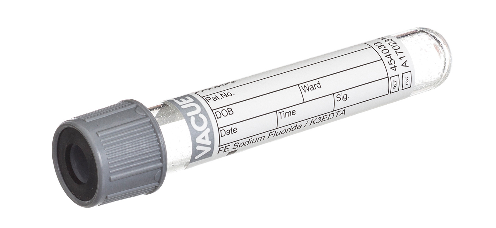 Vacuette tube 4ml, 75x13mm, sodium fluoride/EDTA K3, grey pressure cap with black ring, Greiner