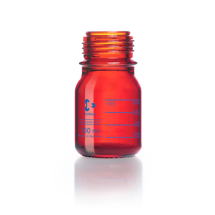 Pressure plus labofles 100ml bruin glas zonder stop + gegradueerd, Duran