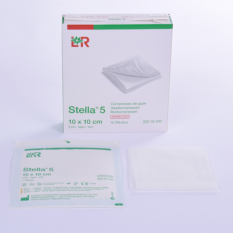 Compresses stella 10 x 10 cm stérile individuel, boîte/12pcs , Lohmann Rauscher