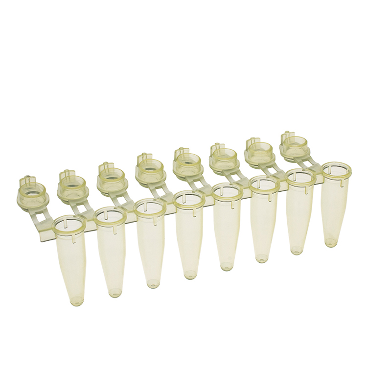 PCR strip of 8 microtubes 0.2ml yellow flat cap PCR, Simport