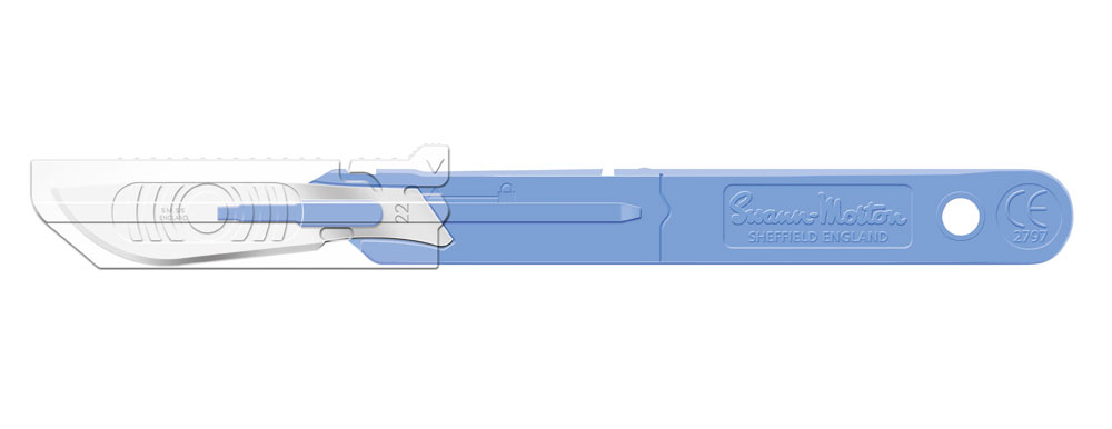 Scalpel de sécurité n°22 avec capuchon de protection rétractable, stérile, Swann Morton