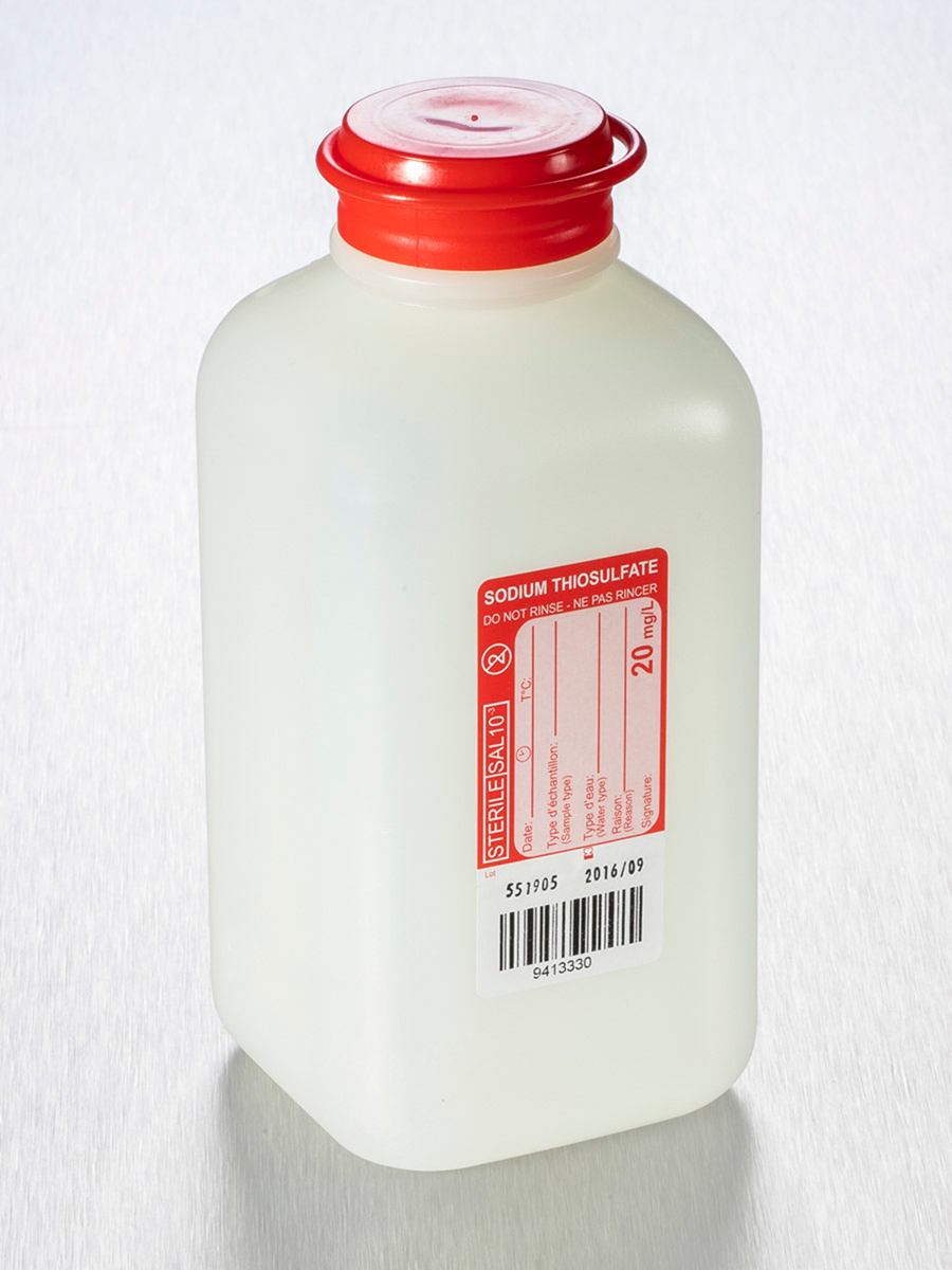 Square bottle 500ml+hinged cap 20mg thios/L, sterile ind.wrapped, Gosselin