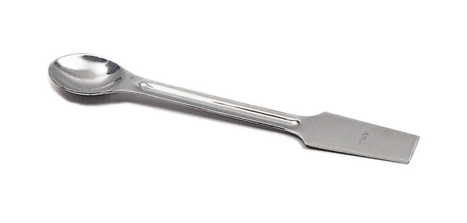 Spatula with spoon and flat end, total length 120 mm, width 18mm, stainless steel, JP Selecta