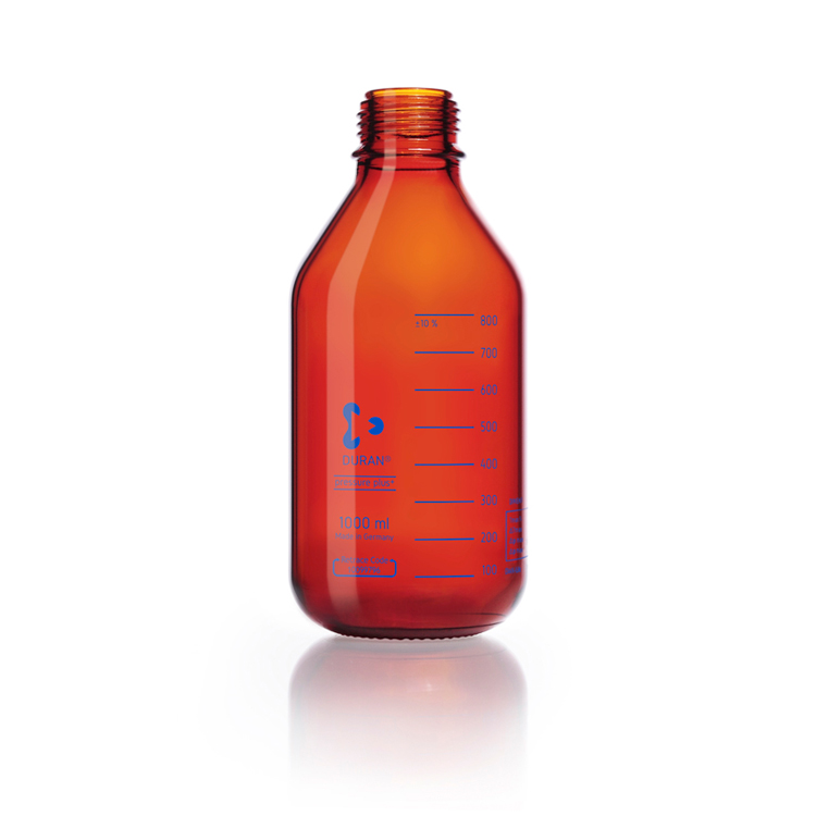 Pressure plus labofles 1000ml bruin glas zonder stop + gegradueerd, Duran