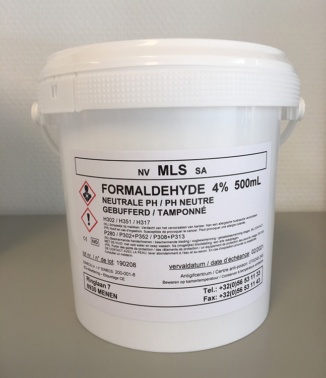 Emmer 1L, 500ml neutrale formaldehyde 4% gebufferd, met deksel en plastieken handvat