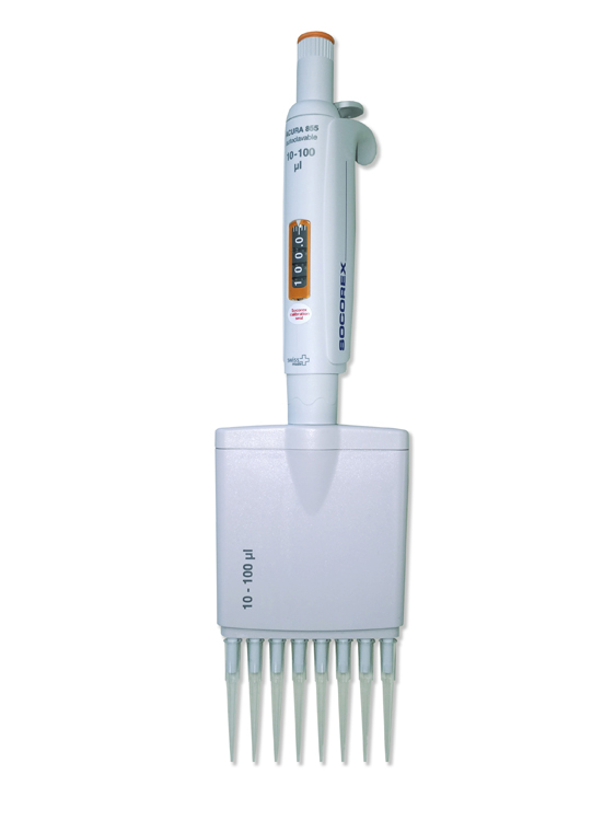 Socorex micropipette Acura 855 8 caneaux 10-100 µl