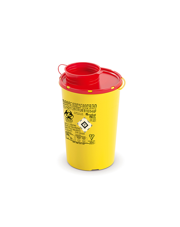 Sharps Container PBS Line, round, yellow/red,  2 liter, 14 x 21,5 cm, AP Medical