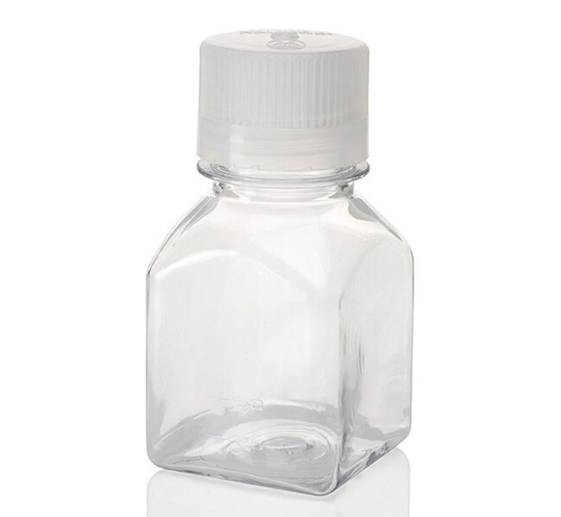 Fles vierkant smalle hals pc 125ml stop plp autoclaveerbaar Nalgene