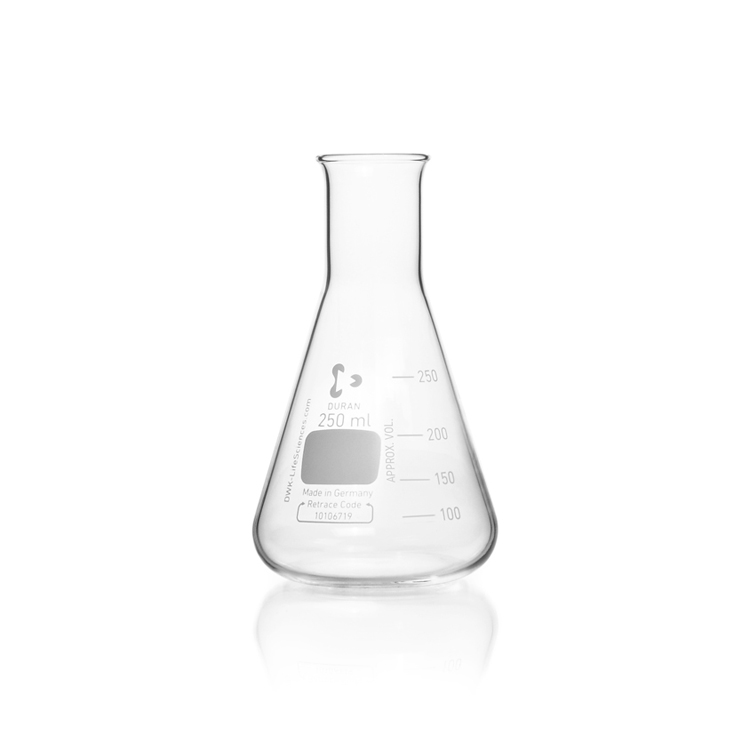 Erlenmeyer à col étroit avec graduation 250ml Duran