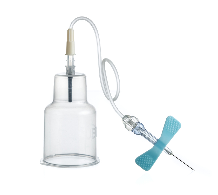 Vacuette safety vleugelnaald 23G x 3/4 19cm + blood culture holder + luer adapter, steriel, blauw, Greiner