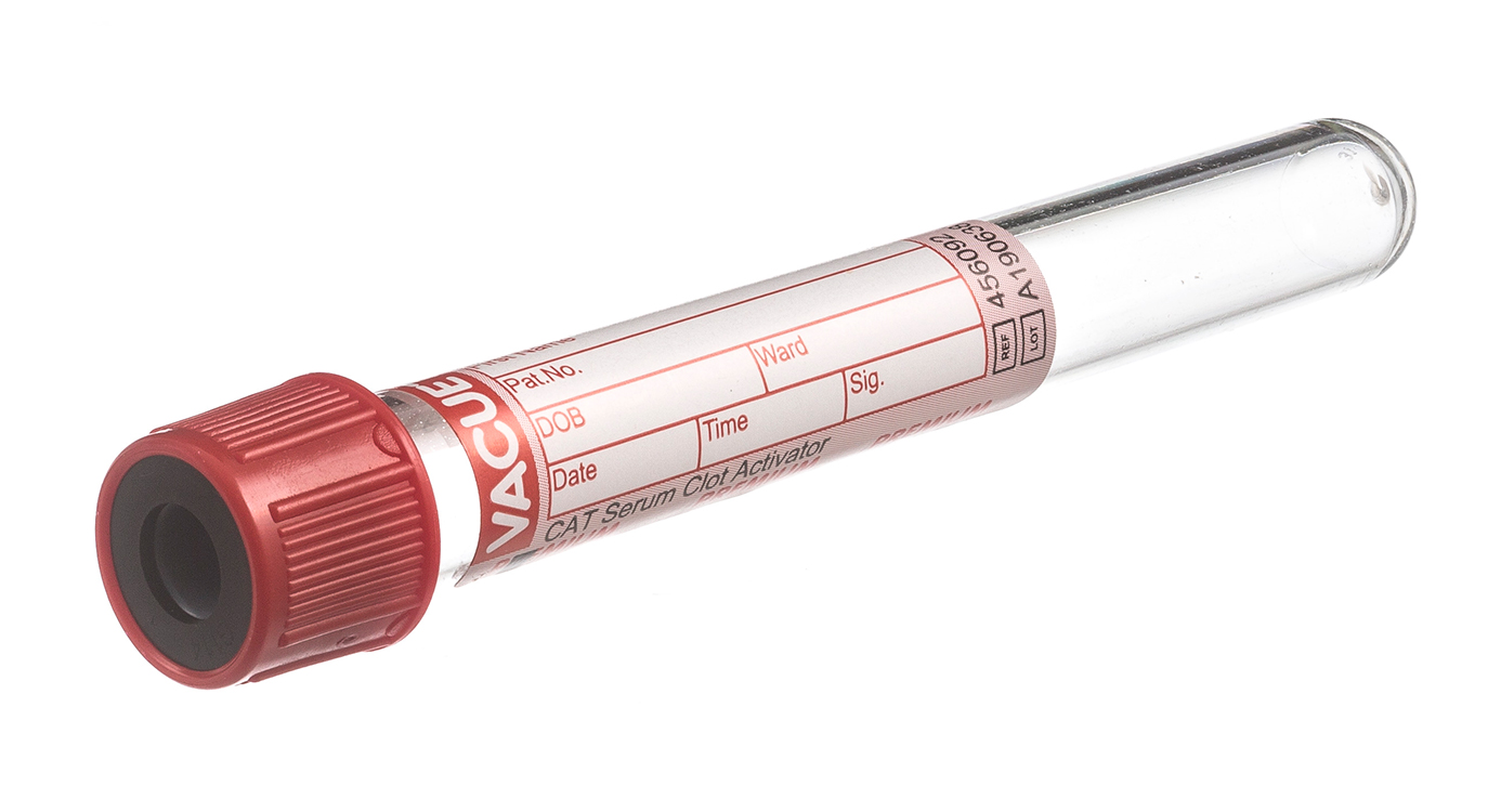 Vacuette tube 6ml, 100x13mm, bouchon à vis rouge, sérum avec activateur de coagulation, étiquette en papier, Greiner