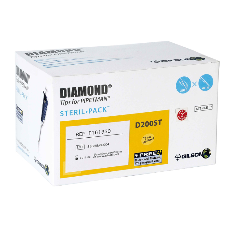 Pipetman Diamond tip D200, volume 2-200µl, Sterilpack, single packed sterile, Gilson