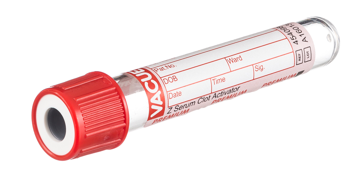 Vacuette tube 1ml, 75x13mm, sérum, activateur de coagulation, bochon à vis rouge, étiquette en papier, pédiatrie, Greiner