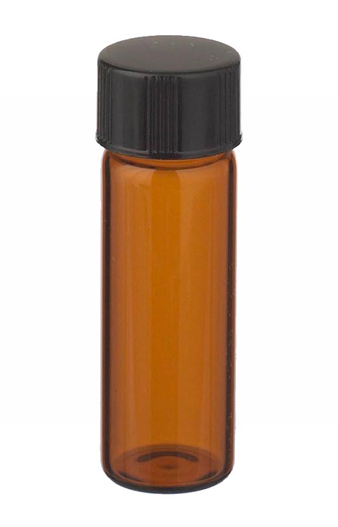 Vial 4ml, brown glass, 13-425 black rubber lined screwcap, height 48mm, Wheaton