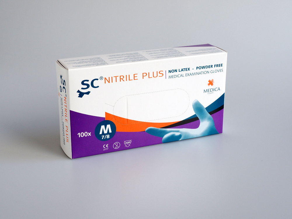 Gant SC Nitrile Plus, sans poudre, bleu, MEDIUM, Medica