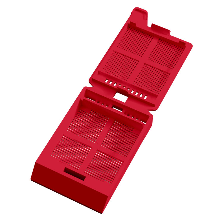 System III Micro Biopsy cassette, with hinged lid, in bulk, red, Cellpath