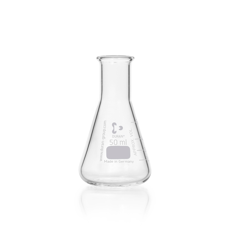 Erlenmeyer Super Duty 50ml, met versterkte rand, smalle hals en graduatie Duran