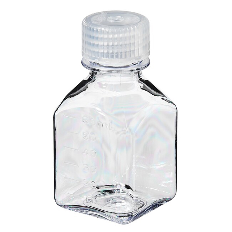 Fles vierkant smalle hals pc 60ml stop plp autoclaveerbaar Nalgene