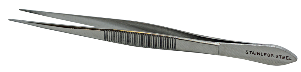 Forceps stainless steel, pointed serrated tip, 160mm, Cellpath