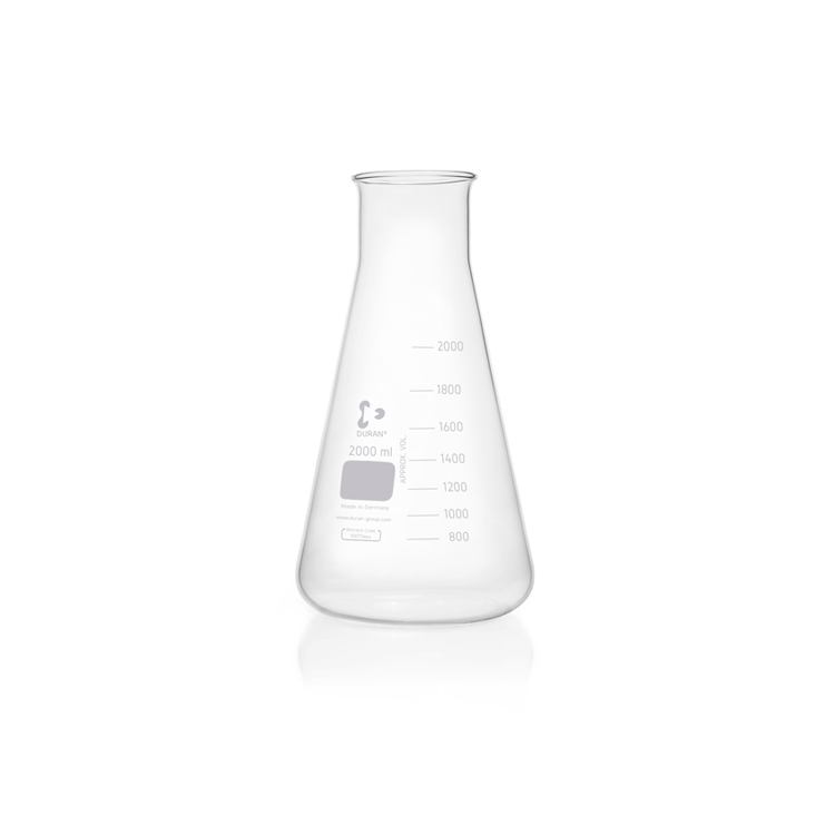 Fiole erlenmeyer à col large avec graduation 2000ml Duran