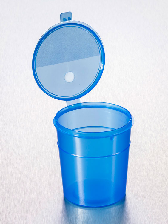 Beker 300ml hoog plp + graduatie + aanhangend deksel, blauw, Gosselin