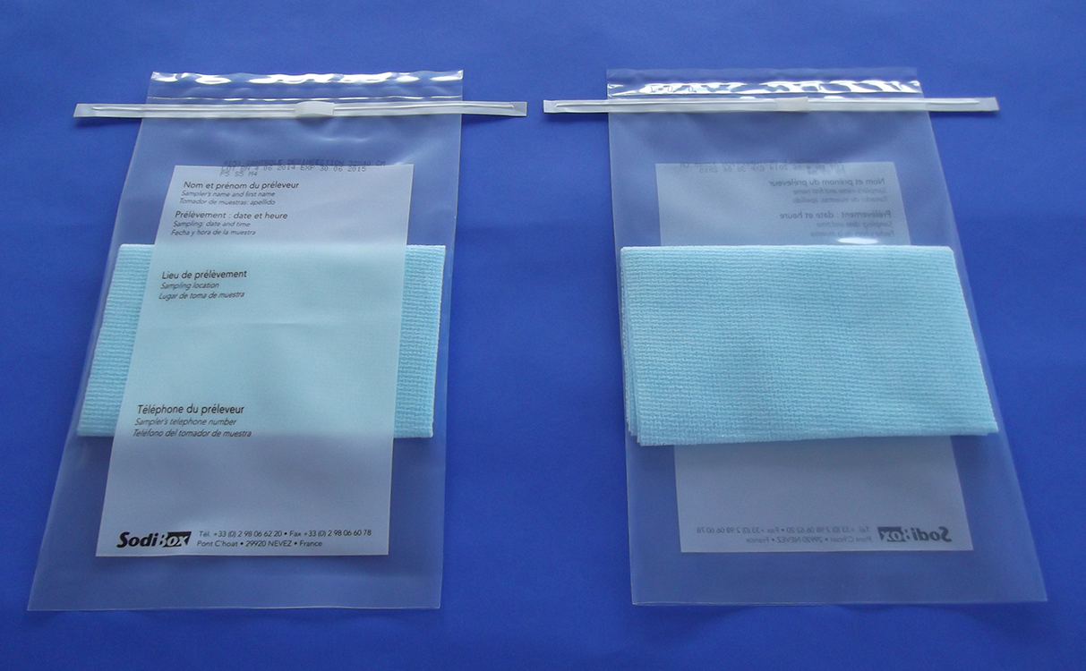 Chiffon 32x40cm with 20ml of buffered peptone 10%, in twirl bag, sterile Sodibox