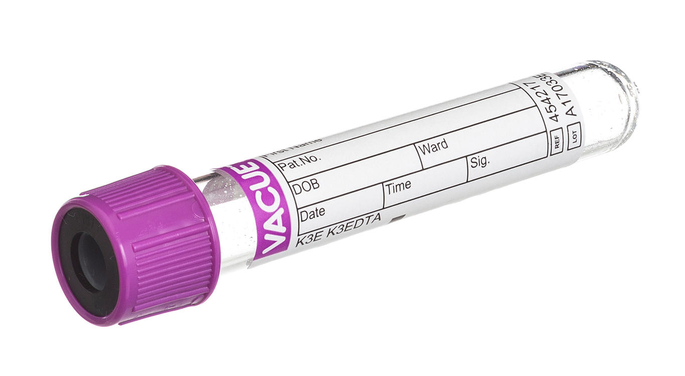 Vacuette buis 3ml, 75x13mm, EDTA K3, lavendel drukstop met zwarte ring, Greiner